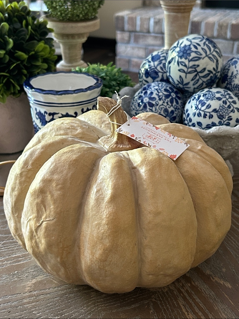 NEW! Large Fall Autumn Harvest Beige Neutral Resin Pumpkin